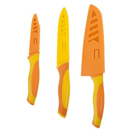 Core Kitchen Paring, Utility & Santoku 3pc Knife Set w/ Sheaths (Banana / Mandarin)