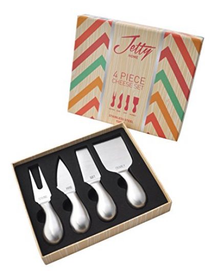 Cheese Knives with Engraved Labels: 4-Piece Stainless Steel Cheese Knife Set in Gift Box by Jetty Home