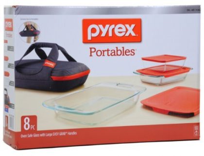 Pyrex Portables 8-Piece Set (3 Baking Dishes, 3 Lids, 1 Unipack, 1 Carrier)