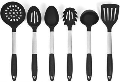 Bizanzzio Stainless Steel & Silicone Kitchen Utensil Set in Black – High Quality Cooking Tools