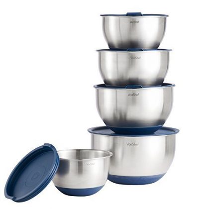 VonShef Professional 5 Piece Mixing Bowl Set Stainless Steel