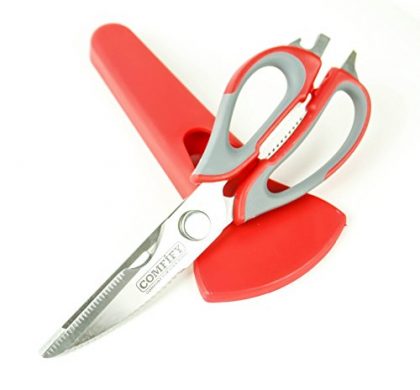 Multi-purpose Come Apart Kitchen Scissors (Shears) with Magnetic Storage Case By Comfify – Burgundy Red & Grey Color