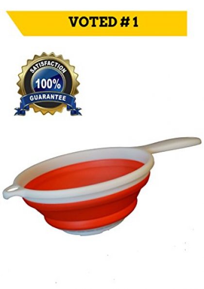 Collapsible Colander: Strainer Red, Silicone 1″ Flat Space Saver, Hot or Cold Food