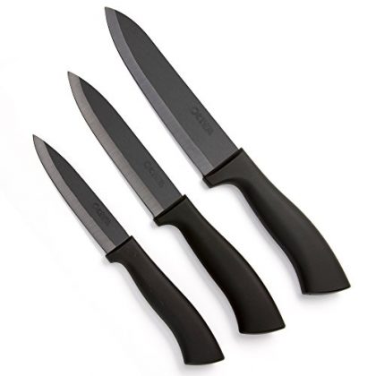 Luxurious Ceramic Knife Set – 3 Pieces: 6″ Chef, 5″ Utility / Slicing , & 4″ Fruit / Paring Knives – Made From Zirconia – Black Handle & Blade – Magnetic Gift Box