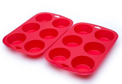 Bekith Silicone Muffin Pans and Cupcake Maker, 6 Cup Large, Set of 2, Red