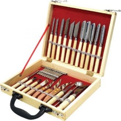 WIN-WARE Culinary Carving Tool Set 22 Piece. Great Range of Carving Tools, Knives and Decorators Presented in a Wooden Case. Fruit/vegetable Garnishing/cutting/slicing Set.  Includes Decorators, Peelers, Cutters, Sculptors and More