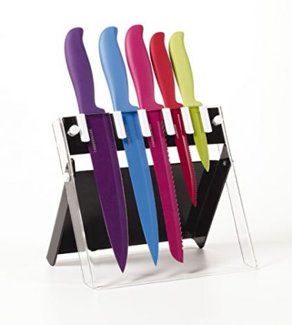Farberware 6-Piece Resin Knife Set (Assorted Colors with Clear Block)