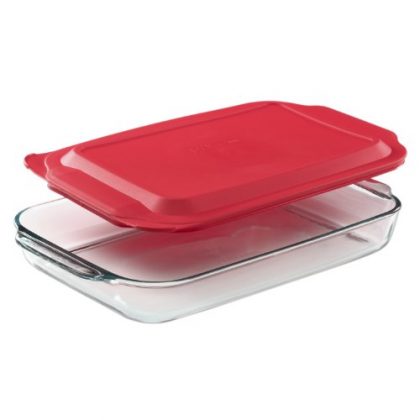 4.8 Quart Oblong Baking Dish with Red Plastic Lid
