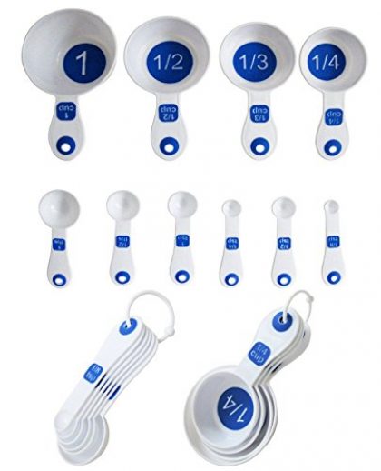 Set of 10 Piece Measuring Spoons and Measuring Cups (White & Blue)