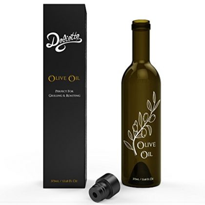 Olive Oil Bottle Dispenser and Pourer with Plastic Pour Tap Spout 375ml – Glass Cruet By Deliette