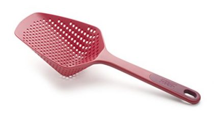 Joseph Joseph Updated Scoop Strainer/Colander/Slotted Spoon, Large, Red