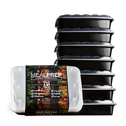 Meal Prep Containers – Stackable Plastic Microwavable Dishwasher Safe Reusable – 28 Oz – (Set of Seven)