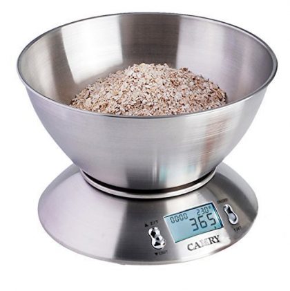 Camry High Accuracy Digital Kitchen Food Scale Mixing Bowl 2.15L Liquid Volume Room Temperature and Timer Backlight LCD Display, Stainless Steel