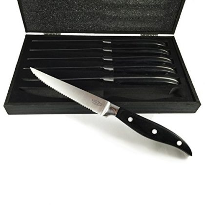 Steak Knives From a Cut Above Cutlery – Set of 6 Stainless Steel Wood Handle Knives in a Wooden Gift Box – Black