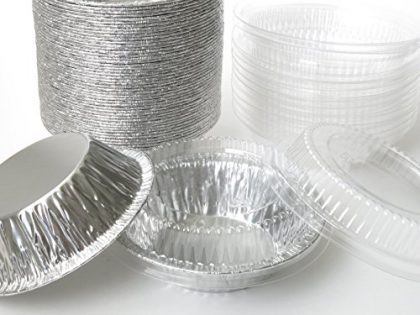 5″ Disposable Aluminum Tart Pan /Pie Pan/Pot Pie Pan with Clear Dome Lids Pack of 50 pans and 50 Lids