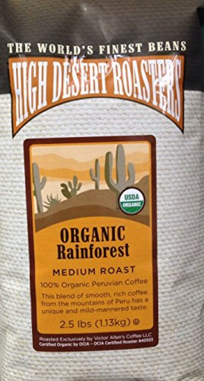 high desert roasters organic whole beans, 2.5 lbs. peruvian, medium roast.