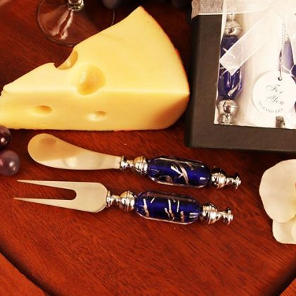 “Beaucoup de Fromage” Arte Murano Glass Handled Cheese Knife / Spreader and Fork Set