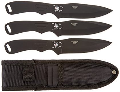 BladesUSA RC-1793B Throwing Knife Set with Three Knives, Black Blades, Steel Handles, 8-Inch Overall
