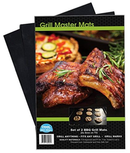Set of 2 BBQ Grill Mats. As Seen on TV. Our Large Quality Mat Works on Any BBQ Grill or as an Oven Backing Pan Liner. Cut to Fit Any Size – 2 Pack of Extra Thick BBQ Grill & Baking Mats. 100% Non-stick Reusable for Years to Come. Dishwasher Safe Back By a 100% No Hassle Refund If You Are Not 100% Satisfied. Free of Pfoa By : Grillmastermats