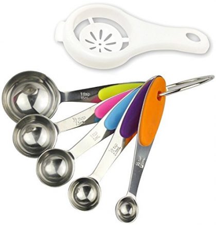 Magikuchen MS003, Premium Quality Best Stainless Steel Measuring Spoon Set of 5 Measuring Spoons + Best Measuring set with FREE Egg Separator tool set
