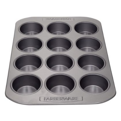 Farberware Nonstick Bakeware 12-Cup Muffin Pan, Gray