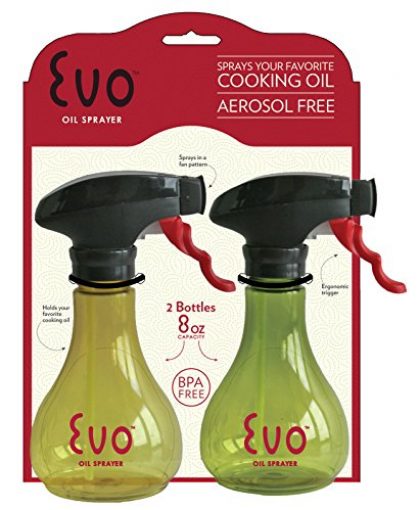 Evo Kitchen and Grill Olive Oil and Cooking Oil Trigger Sprayer Bottle, Refillable, Non-Aerosol, 8-Ounce Capacity, Set of 2