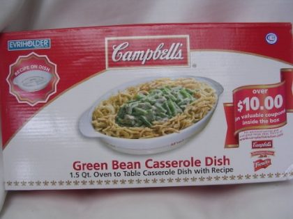 Campbell’s Green Bean Casserole Dish ; 1.5 Qt. Oven to Table Dish with Recipe ; M’m!