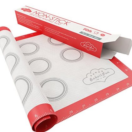 BakeitFun Silicone Baking Mat with Measurements, Heat Resistant, Reusable, Non-Stick, Half Sheet 16-1/2 x 11-Inch, Raspberry Red + Digital Cookbook
