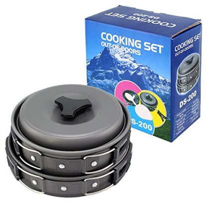 Topix 8pcs Lightweight Foldable Outdoor Camping Hiking Cookware Backpacking Cooking Picnic Bowl Pot Pan Set with Mesh Bag
