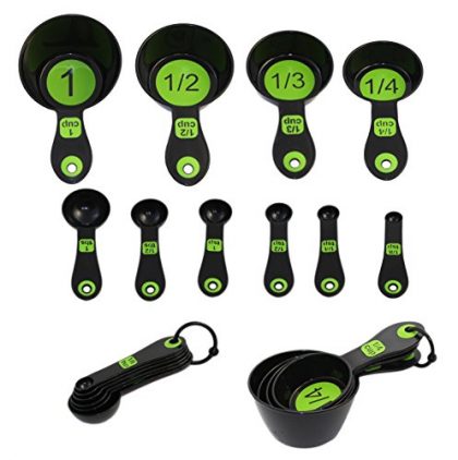 Set of 10 Piece Measuring Spoons and Measuring Cups (Black & Green)