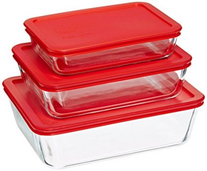 6 Piece Bakeware/Cookware Set with Red Plastic Covers