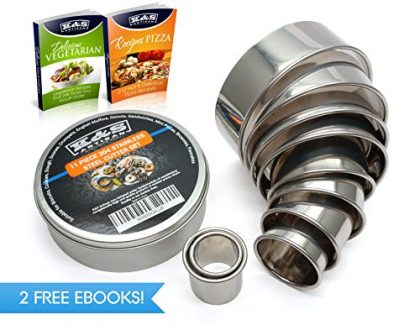 11 Piece Biscuit Cutter Set ROUND for Pastry Dough Crumpet Rings Cookies Mold Donuts Pancakes Pizza Sandwich English Muffin Scones PROFESSIONAL HIGH QUALITY DELUXE Range of 304 Stainless Set With 2 FREE eBOOKs, Most Sold in Europe RUST PROOF!