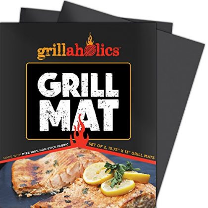 Grillaholics Grill Mat – Lifetime Guarantee – Set of 2 – Best in BBQ Accessories – Heavy Duty Reusable – FREE Bonus – Nonstick Grilling Surface for Gas, Charcoal, Electric – Better than Pan or Basket