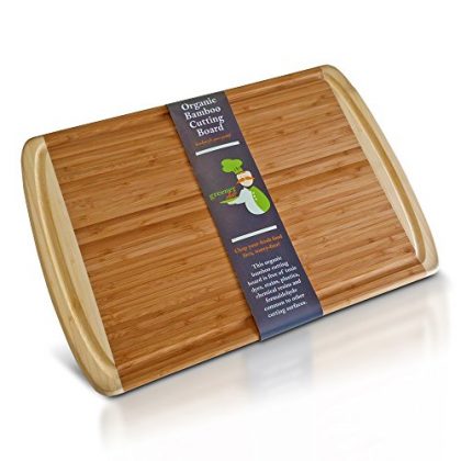 ORGANIC Bamboo Cutting Board And Kitchen Butcher Block – Extra Large Wooden Cheese Board 18 x 12.5 Inch – Wood Serving Tray For Food & Turkey Platter With Juice Drip Groove – By Greener Chef