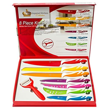 #1 BEST Knife Sets, Colorful Kitchen Knife Set With Premium Gift Box. Stainless Steel Cutlery. Super Easy Clean Modern Blades, Nice Non-Stick Coating. 8 Pieces.