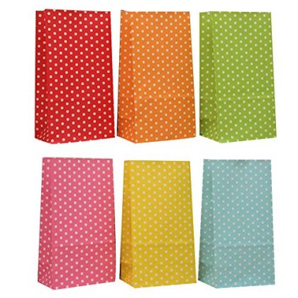 Surker 6 Pieces Per Color Square-Bottom Polka Dots Colorful Paper Bags,No Handle Food Gift Packaging Bag HA00046abcdeg