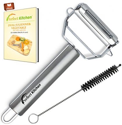 iPerfect Kitchen Ultra Sharp Stainless Steel Dual Julienne & Vegetable Peeler with Cleaning Brush