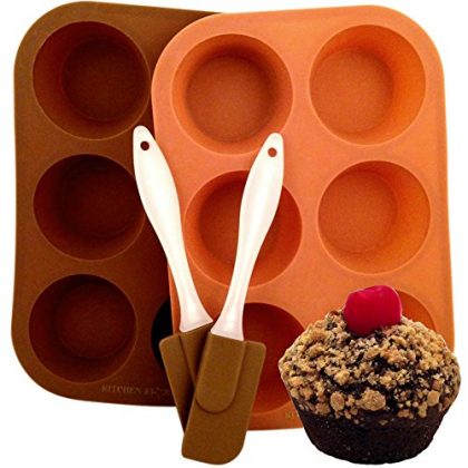 Silicone Muffin Pan-Cupcake Pan. Two 6-Cup Standard Size Trays Plus Two Silicone Spatulas. Four Piece Set