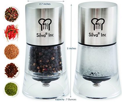 Silva Salt and Pepper Grinder Set – With 2 Adjustable Grinders – Premium Quality Ceramic Spice and Herb Grinder.