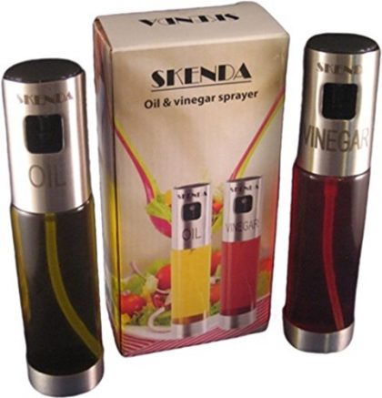 Skenda Oil and Vinegar Dispenser Sprayers – Replaces Salad Dressing Bottles, Cruet – Controls Portions – Free E-book With This Oil And Vinegar Set.