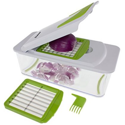 Freshware KT-406 7-in-1 Onion Chopper, Vegetable Slicer, Fruit and Cheese Cutter Container with Storage Lid and Mandoline