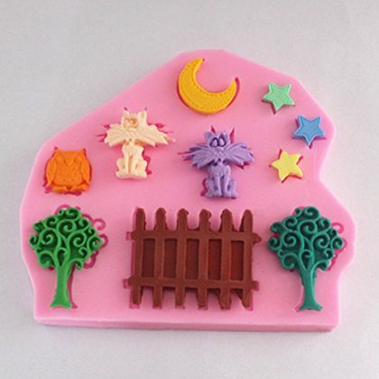 Sweet Moon Tree Fence Cat Silicone Fondant Sugarpaste Mould Cake Decorating Mold Gum Pastry Tool Kitchen Tool Sugar Paste Baking Mould Cookie Pastry