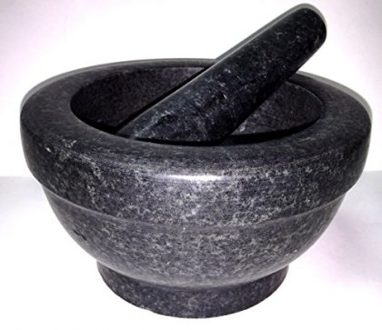 Super Strong (Granite) Black Stone Mortar and Pestle (6-In Diameter 1.5 Cup)