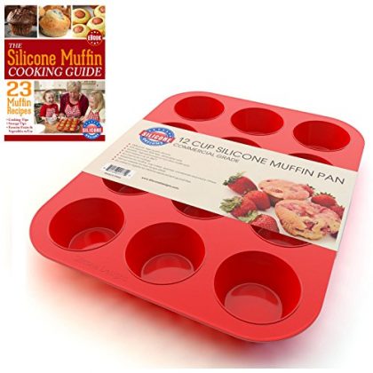 Silicone Designs Muffin Pan and Cupcake Maker 12 Cup, Red, Plus Recipe Ebook