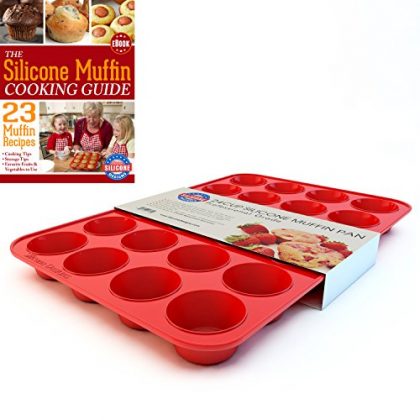 Silicone Mini Muffin Pan and Cupcake Maker 24 Cup, Multi-use Commercial Grade Bakeware, Recipe Ebook
