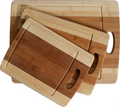 CC Boards – 3-Piece Bamboo Cutting Board Set: Three convenient wood sizes. Attractive two-tone wooden chopping boards made of eco-friendly bamboo. Durable for any kitchen, cheese board or serving tray