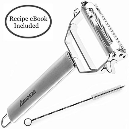 Pridebit Julienne & Vegetable Peeler/Cutter/Slicer: Premium Quality Stainless Steel, Dual Blade with Cleaning Brush & Dishwasher-Safe