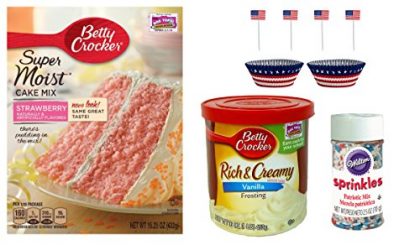 American Flag USA Patriotic Cupcake Baking Bundle Includes Cake Mix, Frosting, Sprinkles and 24 Cupcake Liners & Picks (Strawberry)