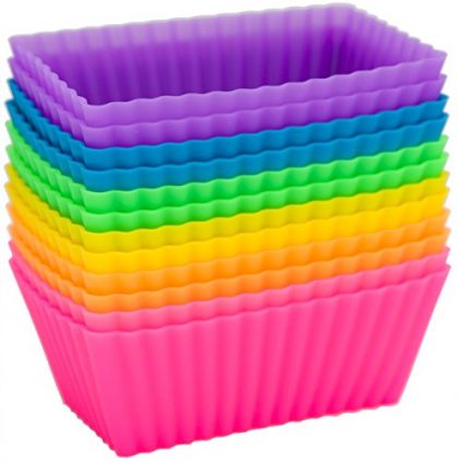 Pantry Elements Rectangular Silicone Baking Cups / Loaf Pans – 12 Vibrant Cake Molds