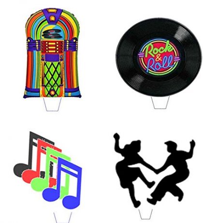 12 x Novelty Rock and Roll Mix Edible Standup Wafer Paper Cake Toppers